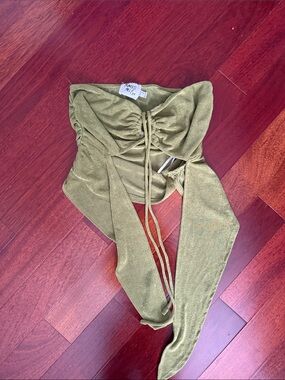 Princess Polly Olive Green Strapless Ruched Crop Top with Wrap Ties